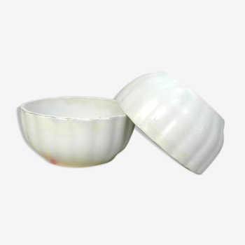 2 Digoin white ceramic milk coffee bowls