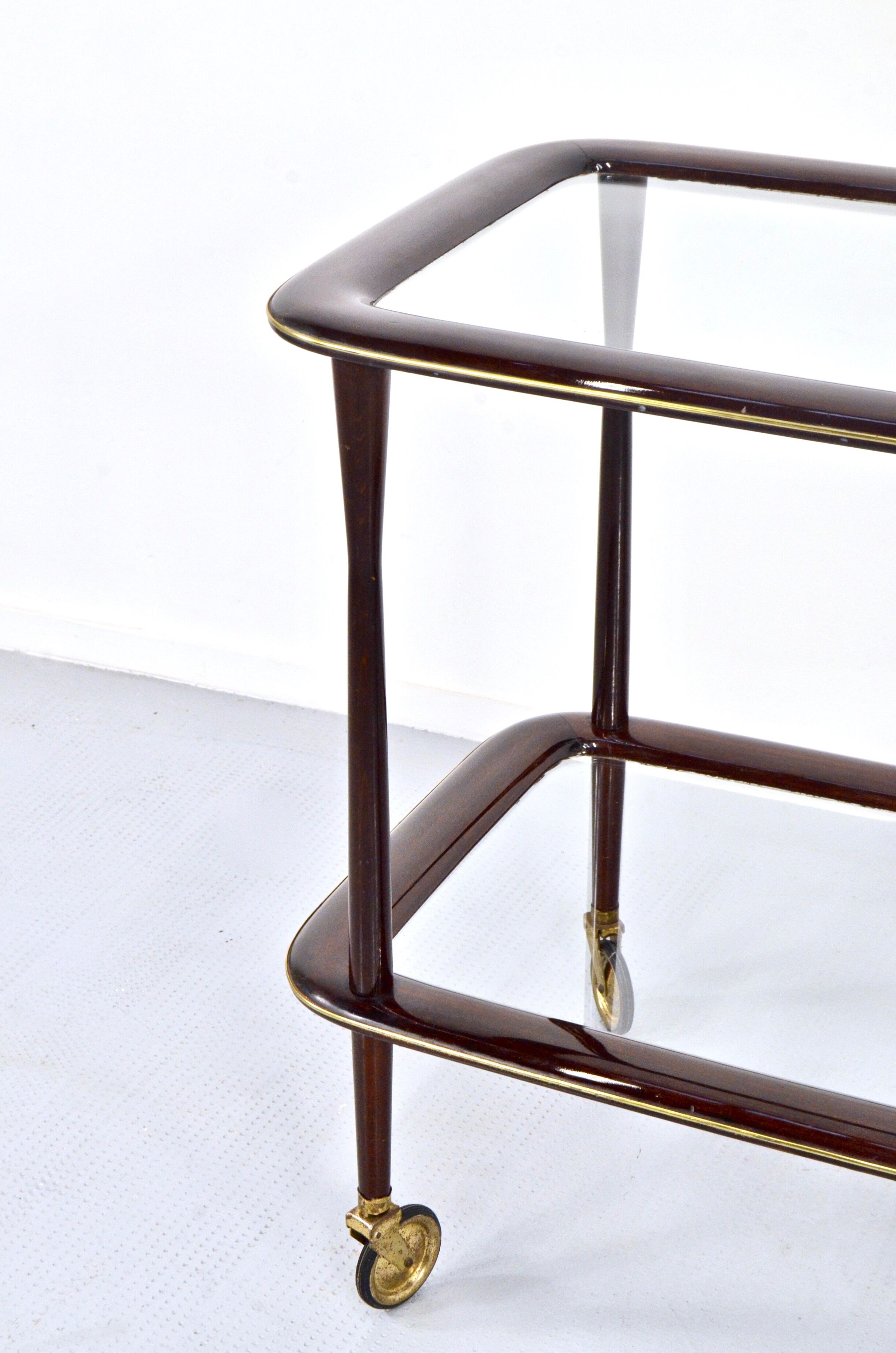 Mahogany brass and glass drinks trolley from italy, circa 1950
