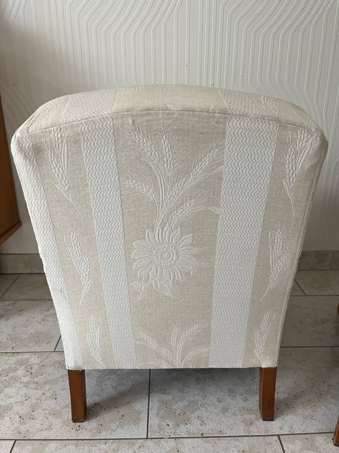 Pair of art deco armchairs in wood and floral fabric