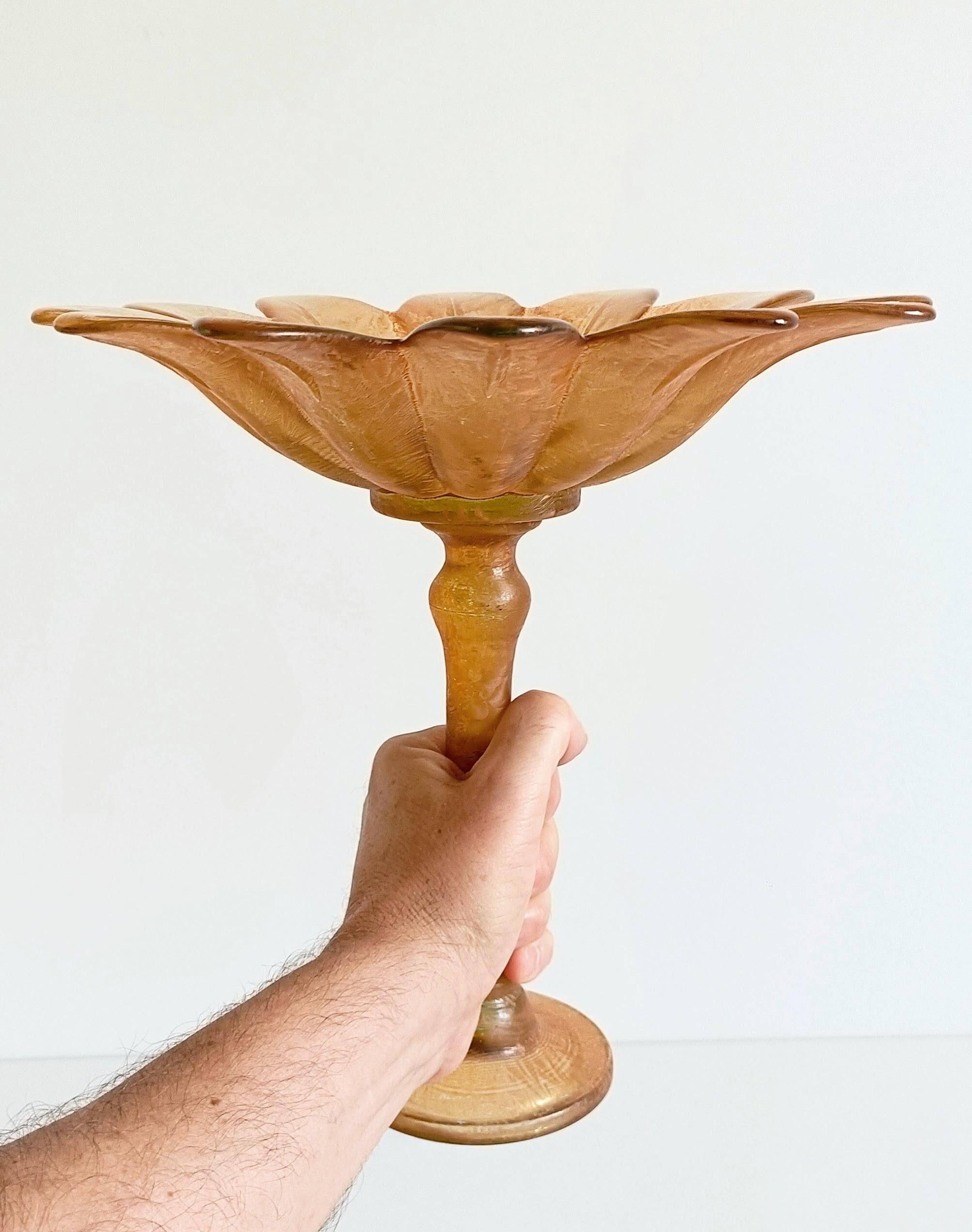 Art Nouveau Glass Compote Vase, Palm Tree Design, French, Early 20th-C