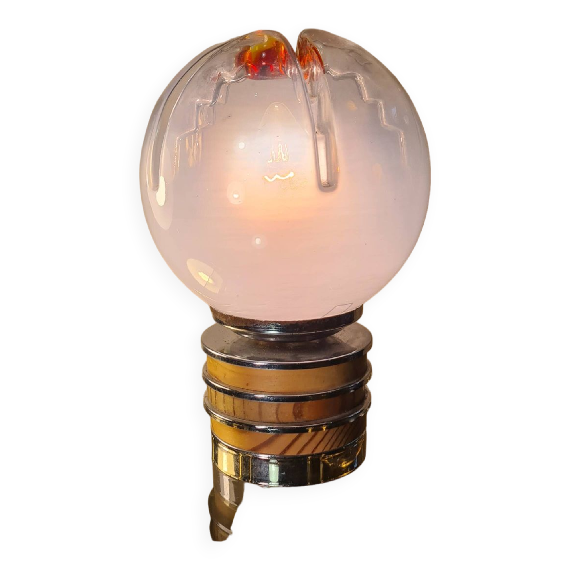 Vintage Murano glass lamp Mazzega, 22x15, chrome and wood Italy 1970