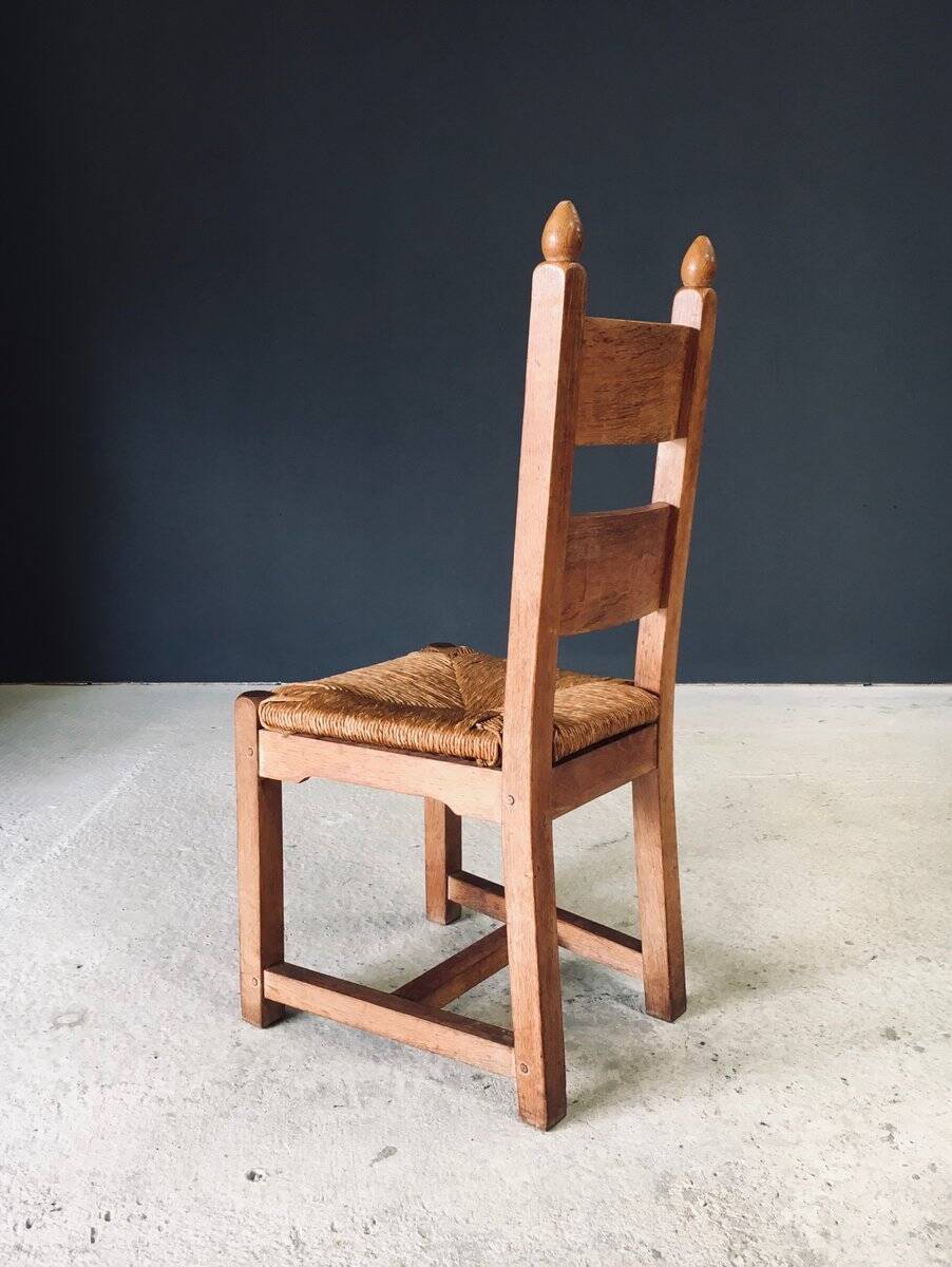 Handcrafted Oak and Rush Dining Chairs, Belgium, 1960s, Set of 6