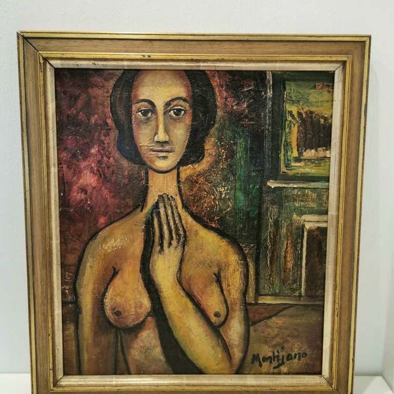 Nude painting, oil on canvas signed Montijano 60's