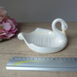 Soap holder or swan trinket in vintage iridescent white ceramic, swan sponge holder, jewelry holder