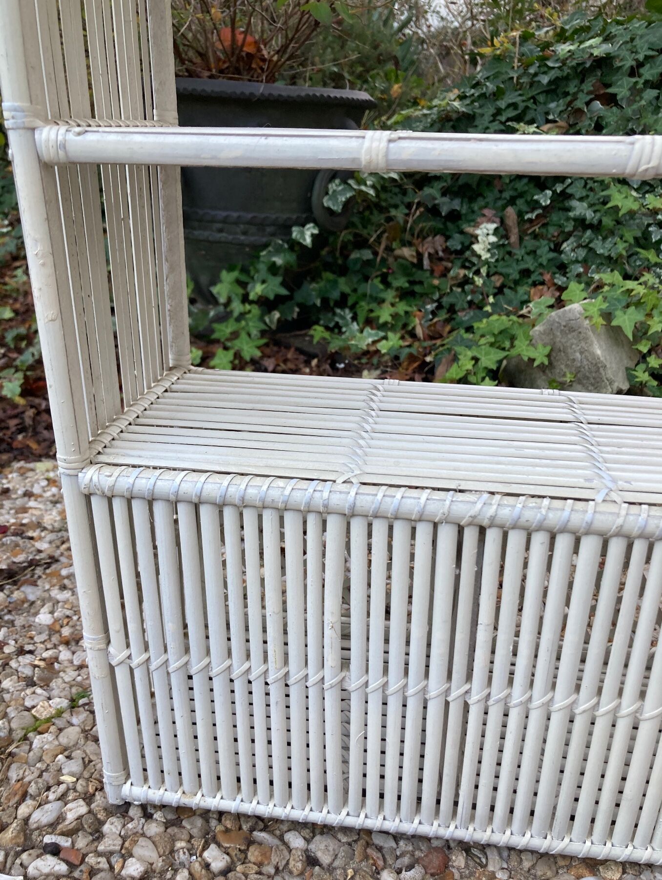 Vintage white rattan wall shelf