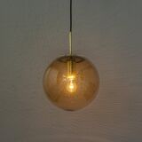 Large smoked glass ball pendant by Limburg with brass, Germany, 1970s.
