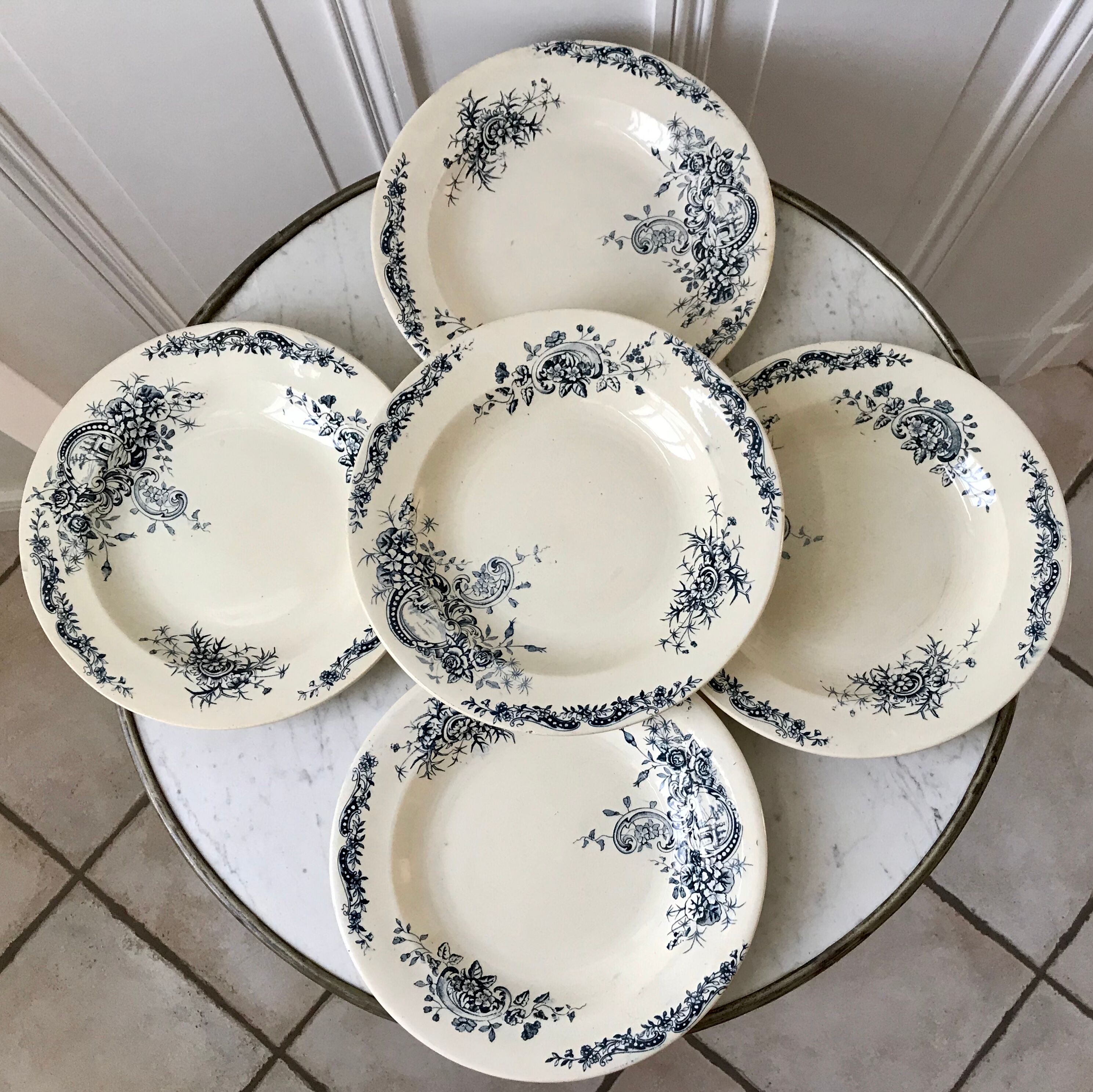 Set of 5 hollow plates Terre de Fer Salins model "Rocaille"