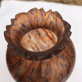 Orange / blue marble vase (signed?) old glass paste