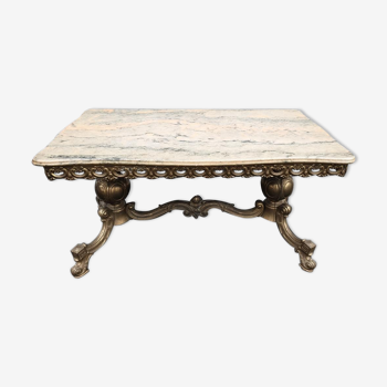 Baroque coffee table 1960 bronze and marble Louis XIV style