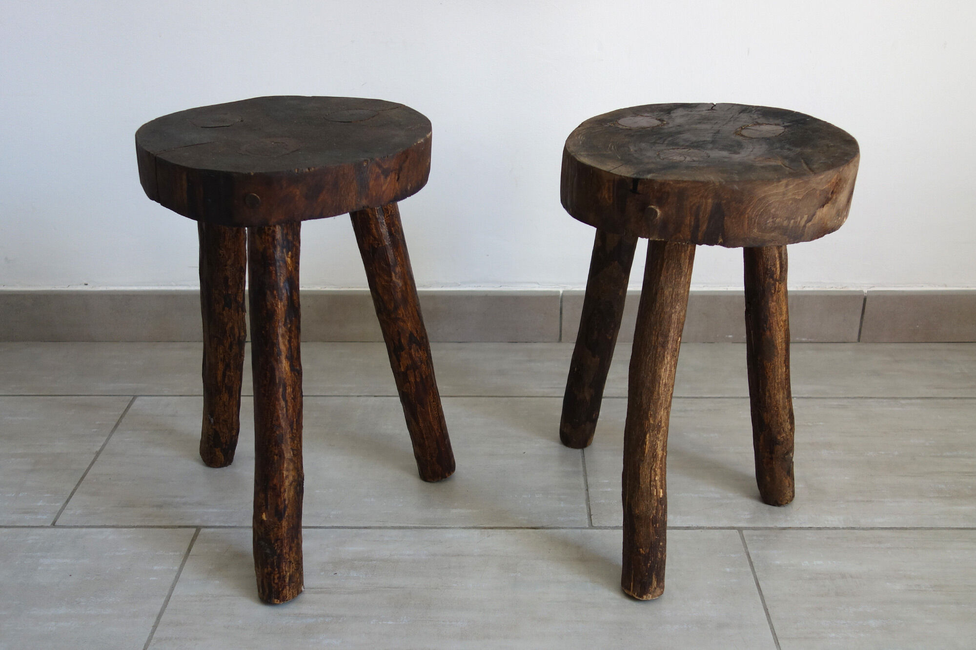 Vintage folk art tripod brutalist stool
