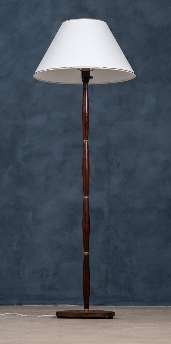 Mid-Century Floor Lamp in Rosewood and Brass, Denmark, 1960s
