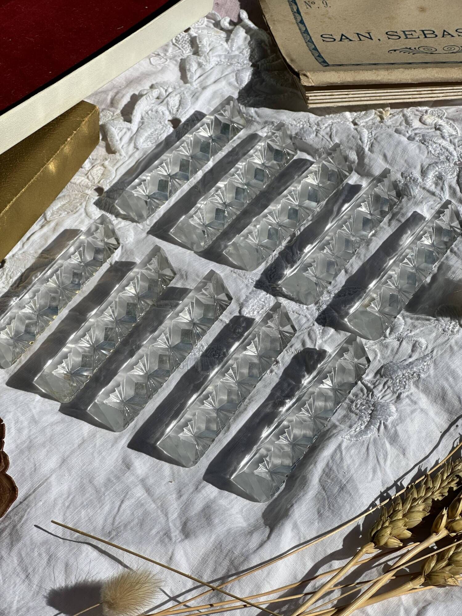 Set of 10 Vintage Cut Crystal Knife Rests // Tableware