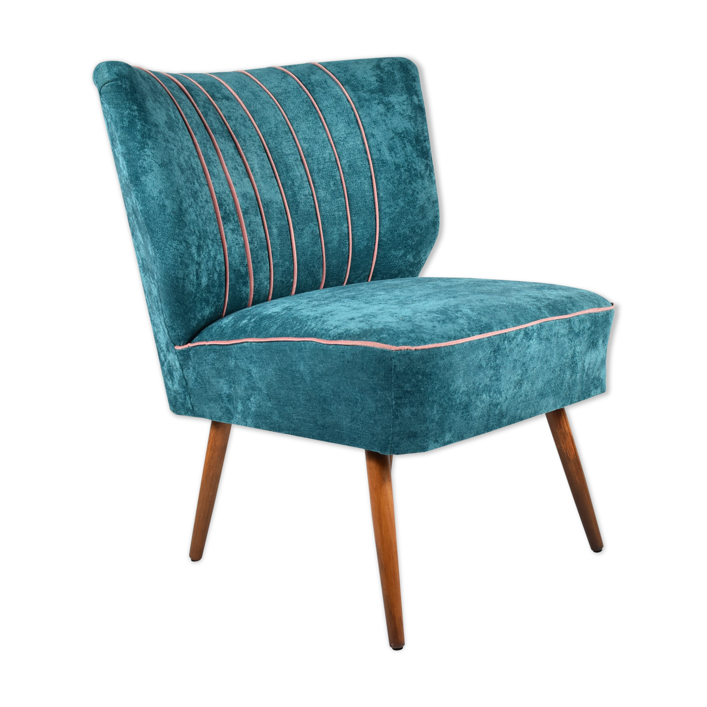 Cocktail vintage armchair, 60s, turquoise with pink edge, restored