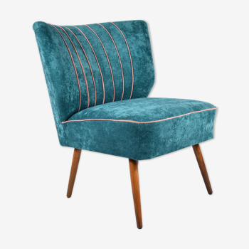 Cocktail vintage armchair, 60s, turquoise with pink edge, restored