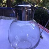 Art Deco carafe in silver metal and blown glass