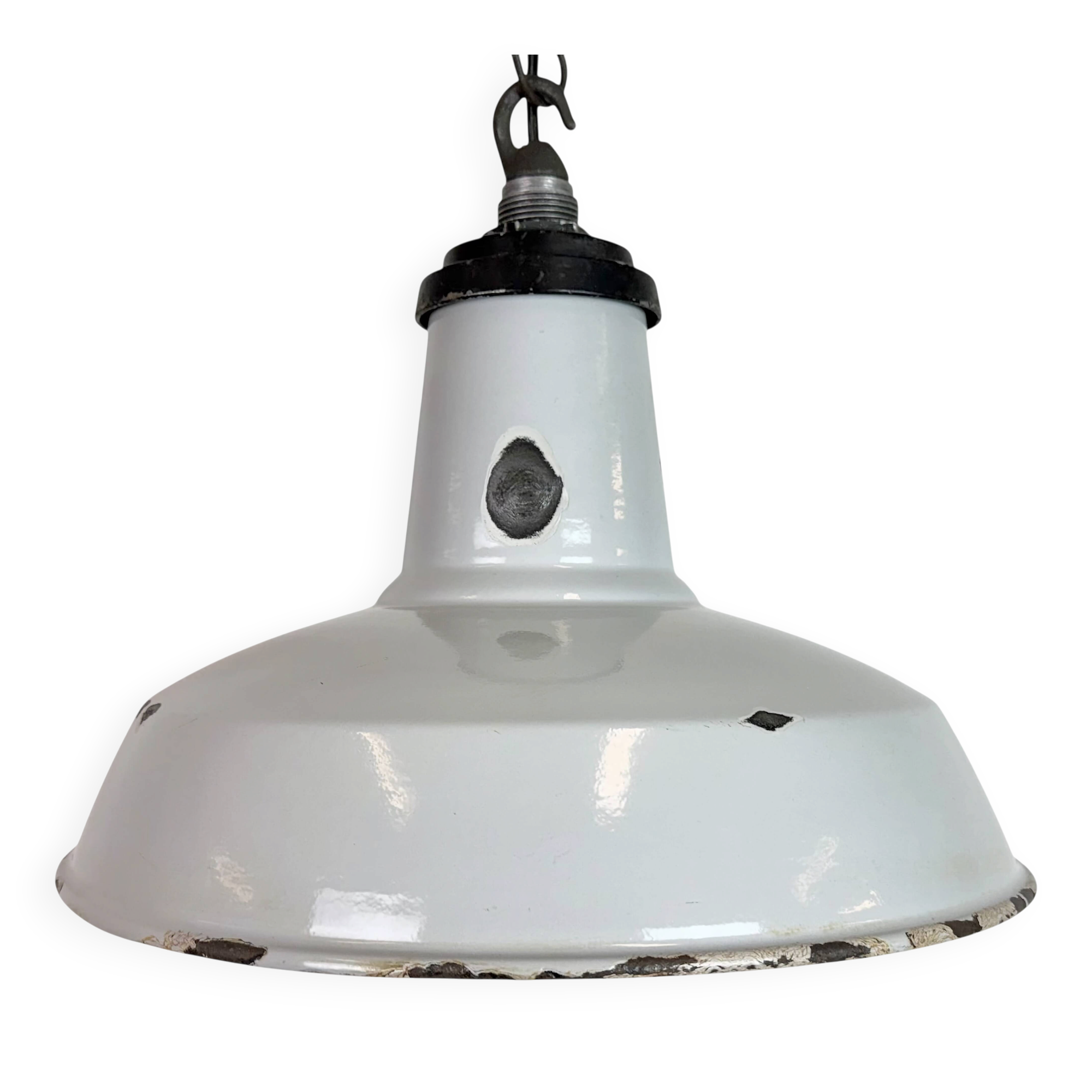 Industrial Grey Enamel Factory Pendant Lamp, 1960s