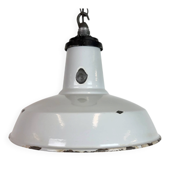 Industrial Grey Enamel Factory Pendant Lamp, 1960s