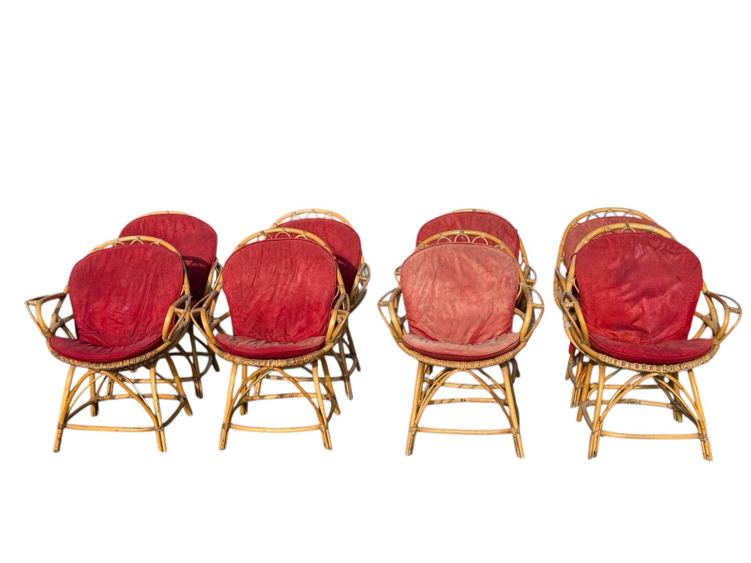 Set of 8 rattan armchairs from the 1960s, France.