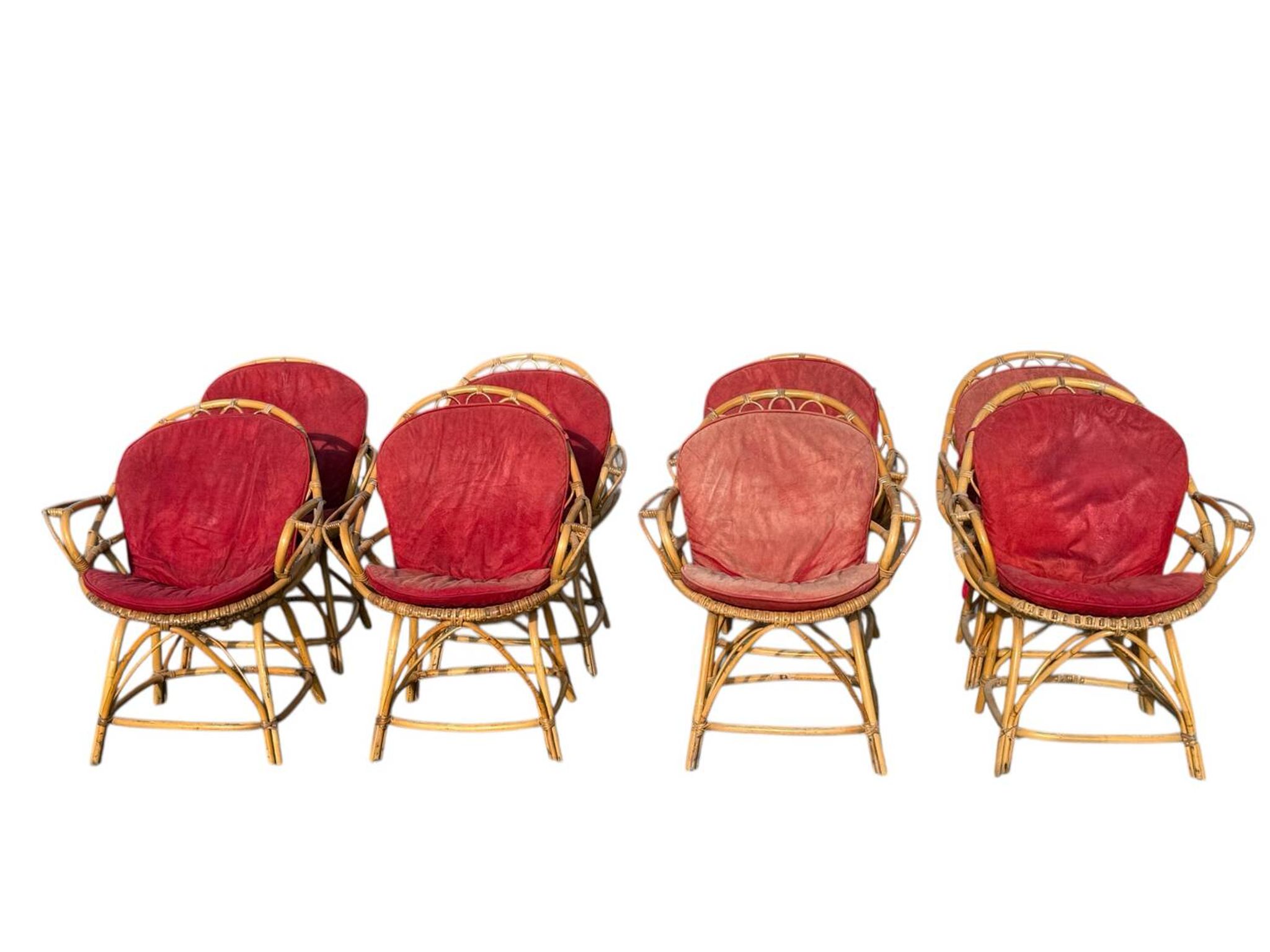 Set of 8 rattan armchairs from the 1960s, France.
