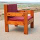 Pair of pine fireside chairs, France, 1960s, "raspberry" cushions
