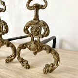Paire de chenets en laiton , tête de lion