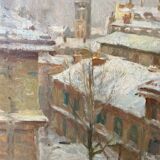 Painting by Jules Merle1939 "The roofs of snowy Paris" Notre Dame des Champs