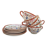 Vintage Japanese tea/coffee service, egg shell porcelain & enamels for 5 people.