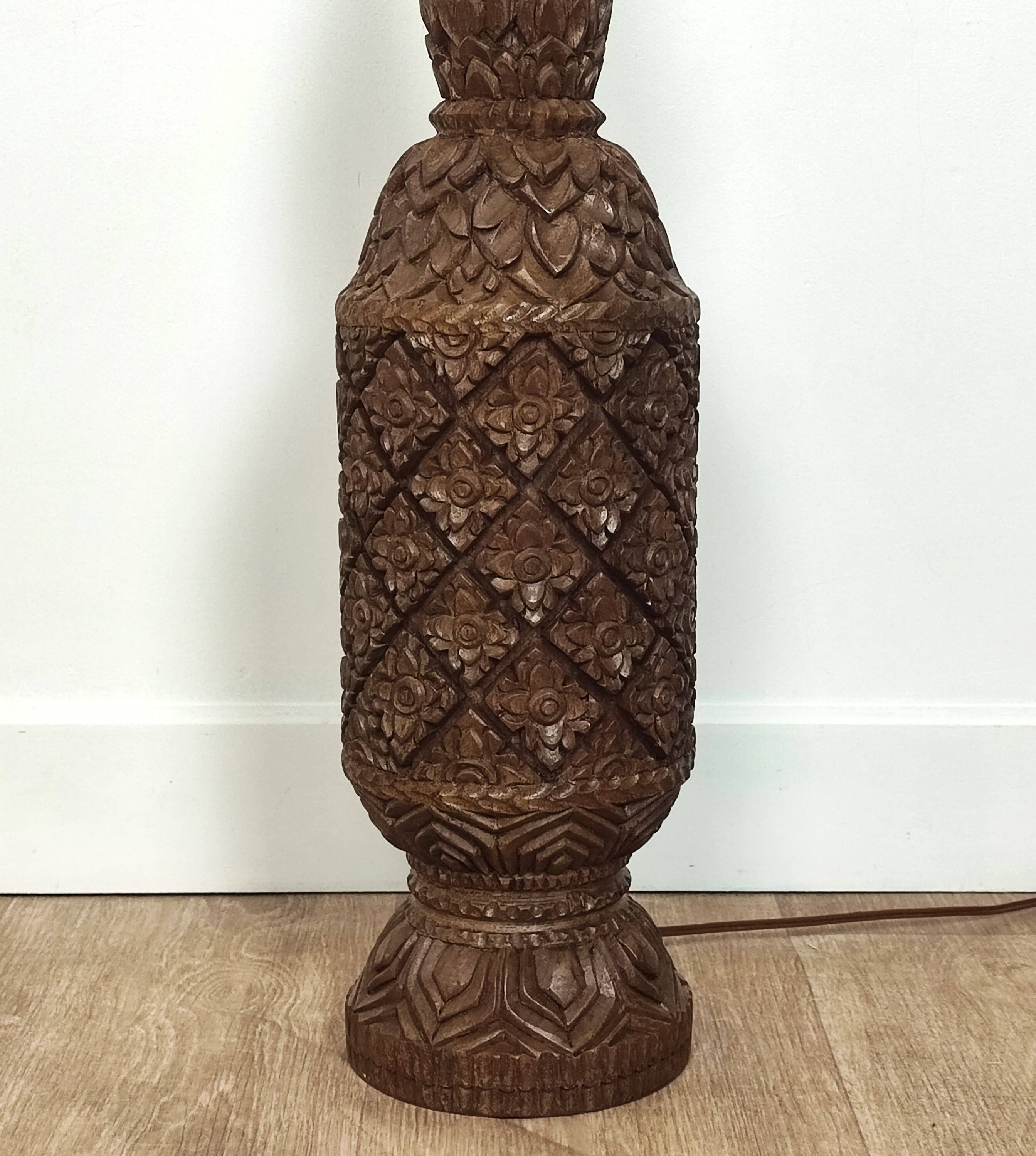 Carved wooden lamp base