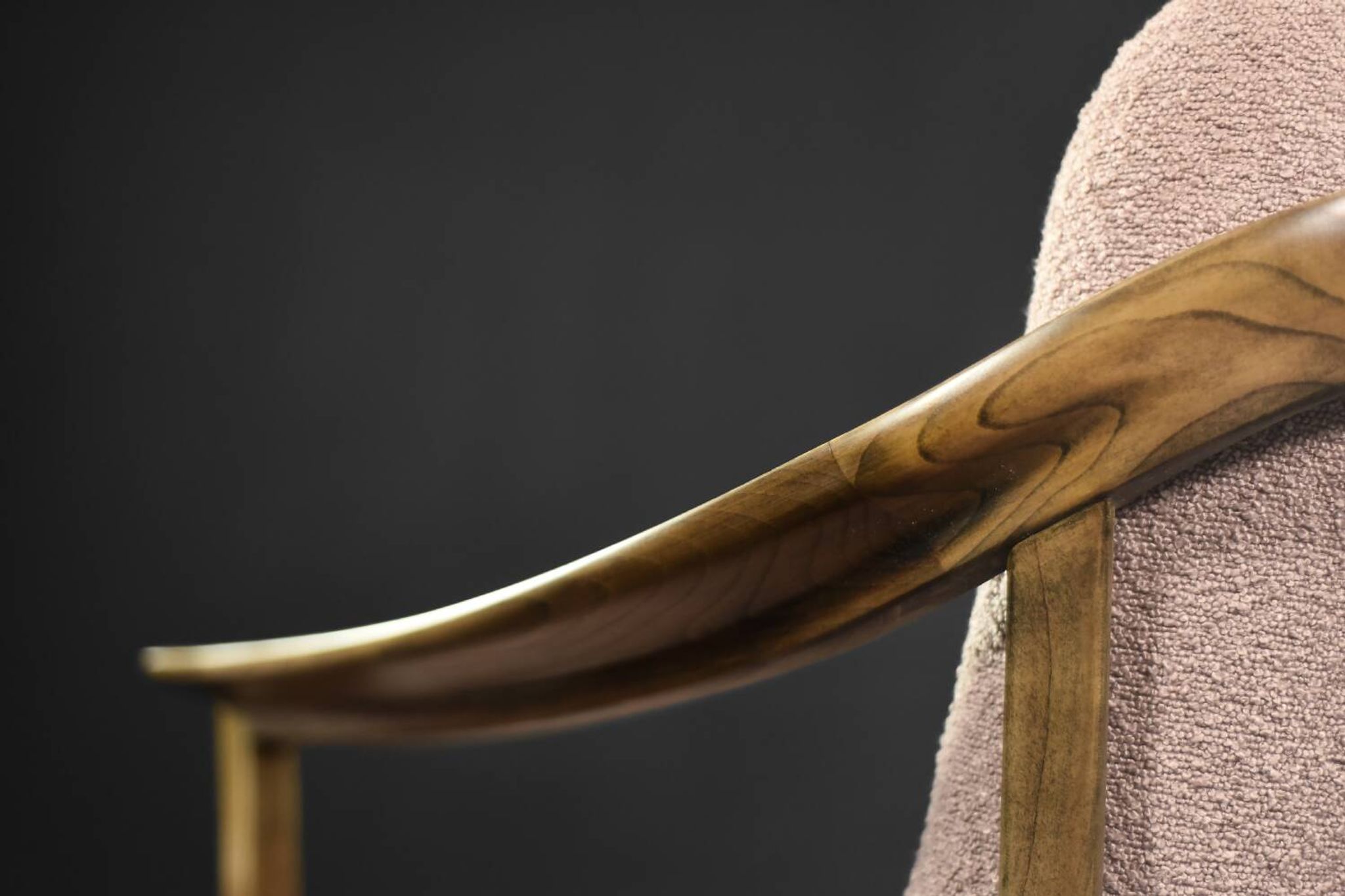 Pair of Mid-Century German Elegant Cherry Wood and Dusty Pink Fabric Armchairs