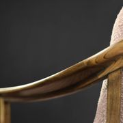 Pair of Mid-Century German Elegant Cherry Wood and Dusty Pink Fabric Armchairs