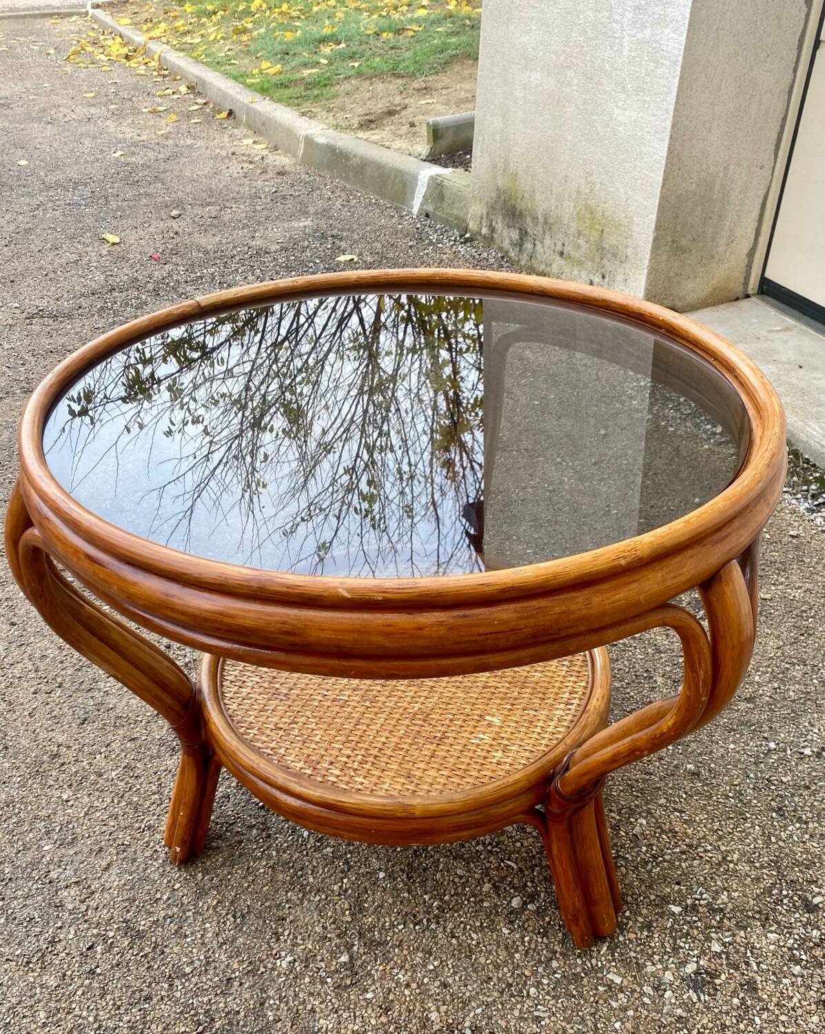 Wicker rattan coffee table with glass top