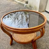 Wicker rattan coffee table with glass top