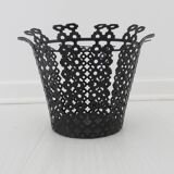 Perforated black metal cachepot from the 1950s and 1960s.