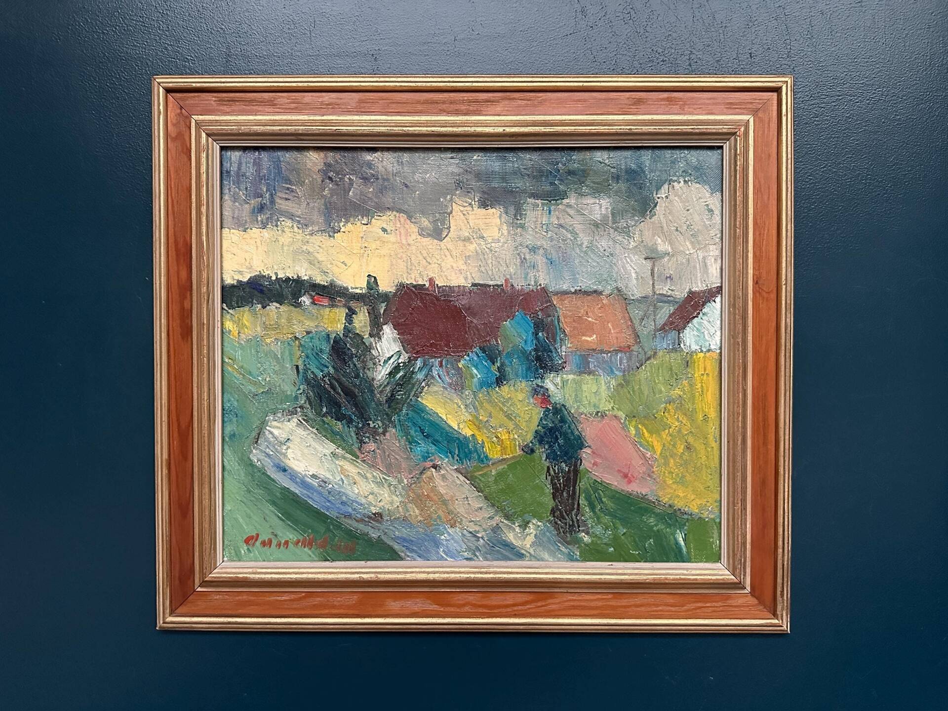 Huile sur toile suédoise – « Fermes » par Arnold William Pedersen