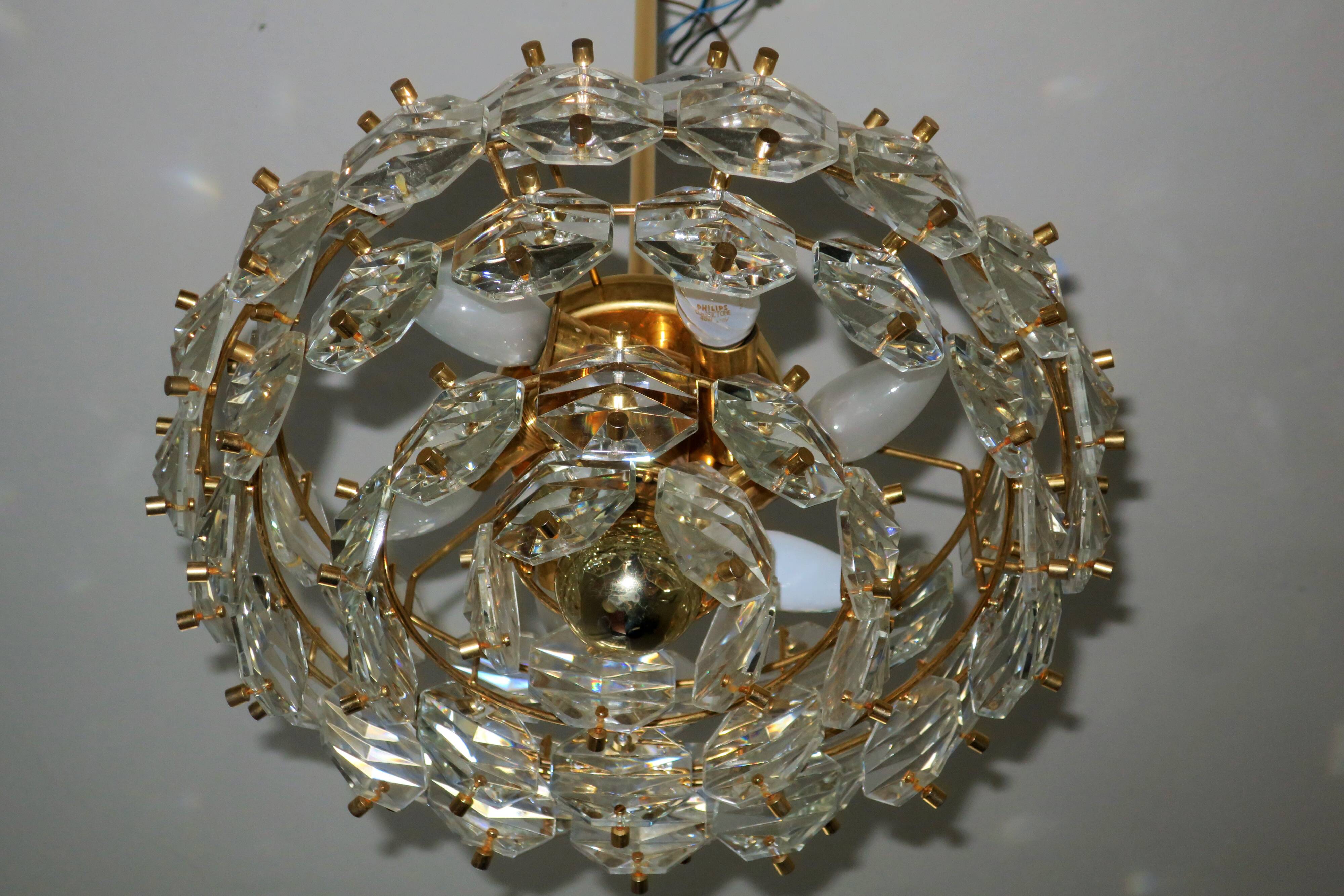 Kinkeldey gold plated and faceted glass chandelier, 1960s