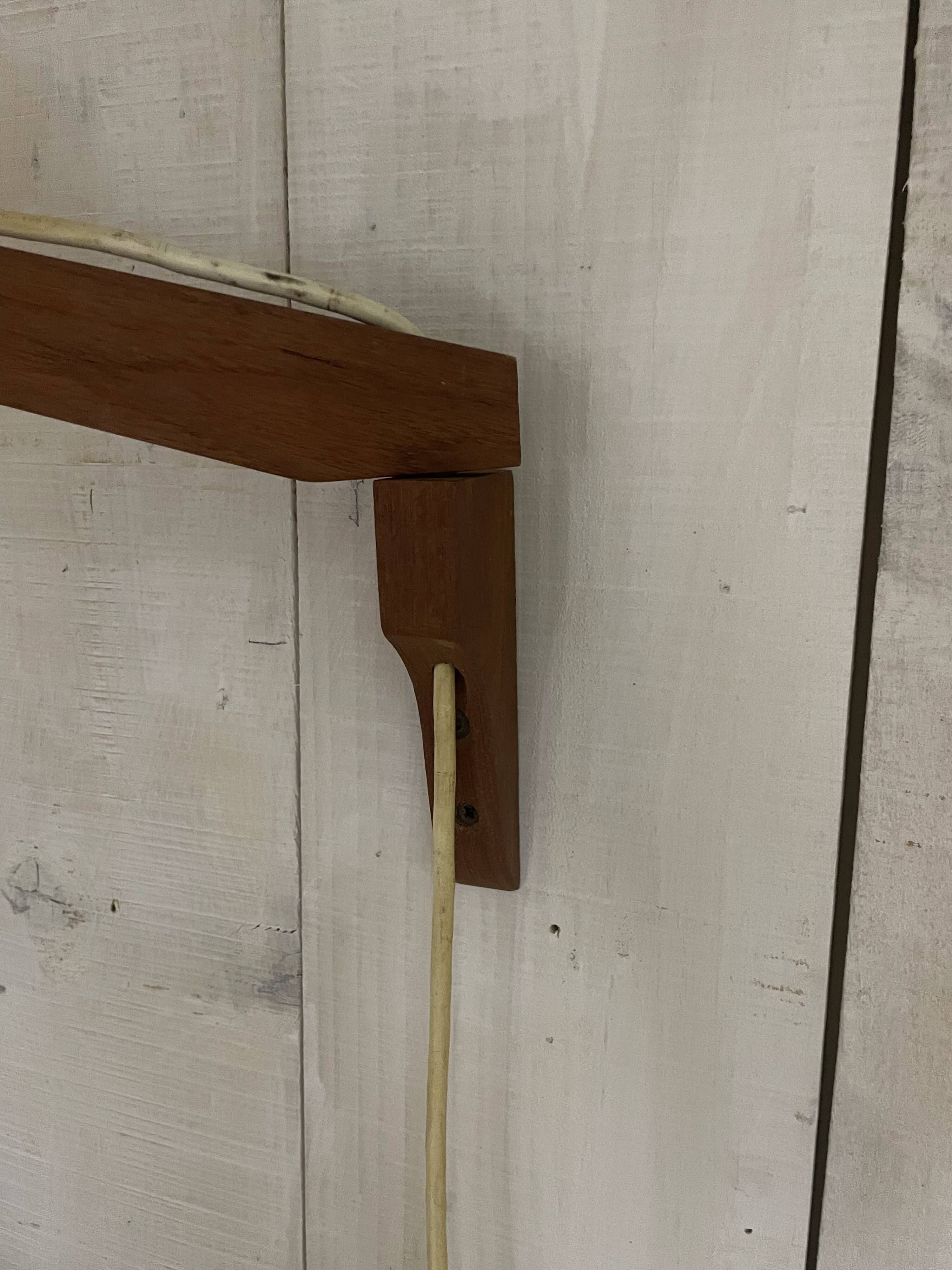 Rare teak and sisal wall lamp from the 1960s, attributed to Lotte Bostlund.