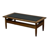 Table basse vintage en chêne français et ardoise — années 1960