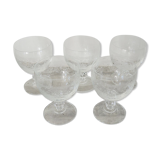 5 old crystal foot glasses engraved
