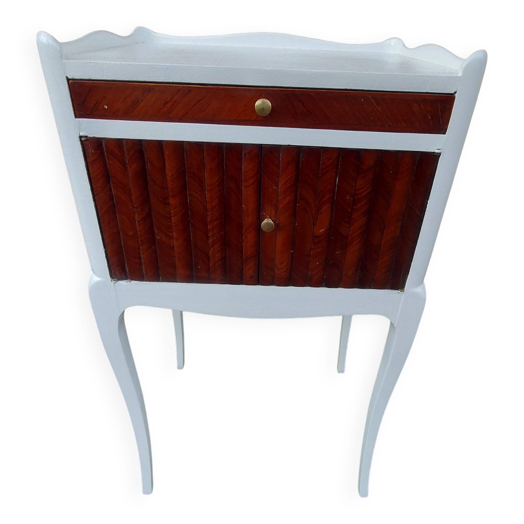 old bedside table in wood and white