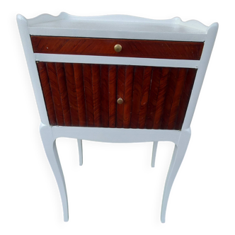 old bedside table in wood and white