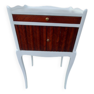 old bedside table in wood and white