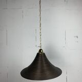 Pencil Reed, Rattan, Bamboo and Brass Pendant Hanging Lamp, Italy, 1970s