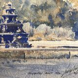 20th century, Neptune's Basin at sunset, Gardens of Versailles, summer 1920. Watercolor signed in ink