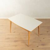 Classic extendable dining table from the 1950s, solid ash wood, new cream white Resopal top