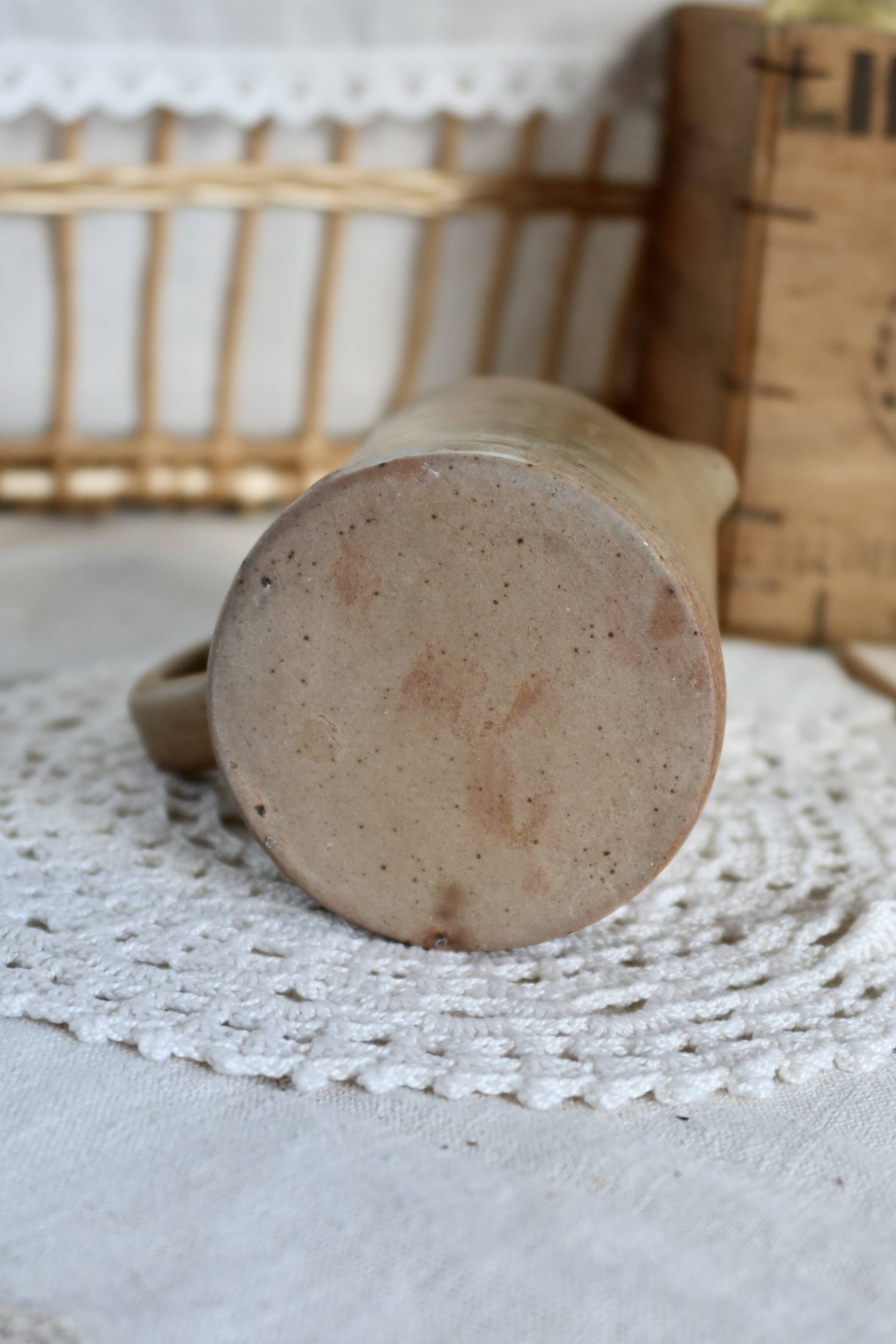 Vintage rustic speckled stoneware milk jug