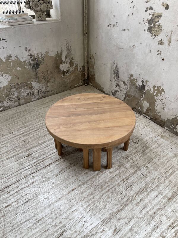 Table basse circulaire en orme années 50