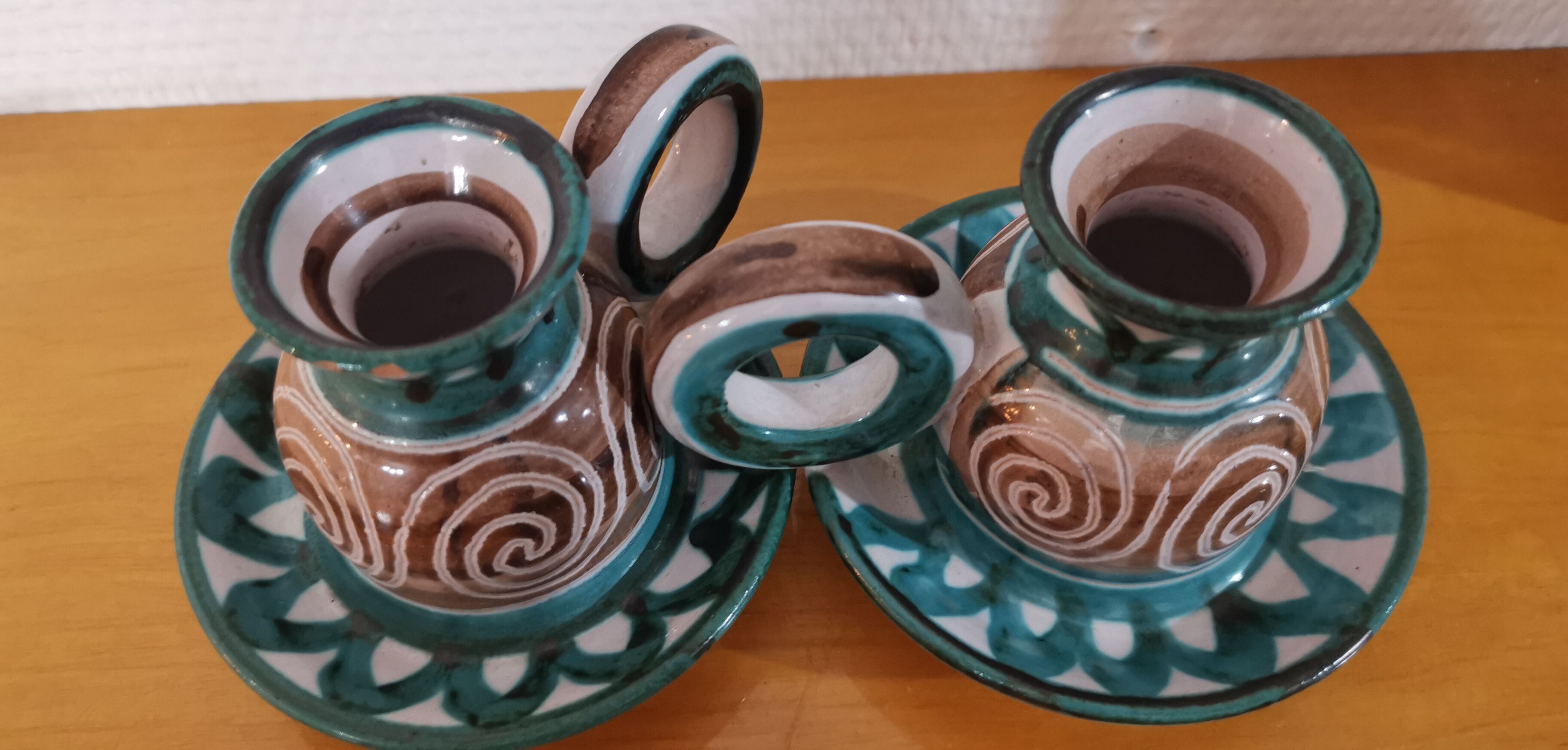 2 Handheld candlesticks design ceramic Robert Picault