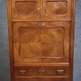 Rare Biedermeier guillotine secretary, made of walnut and marquetry.