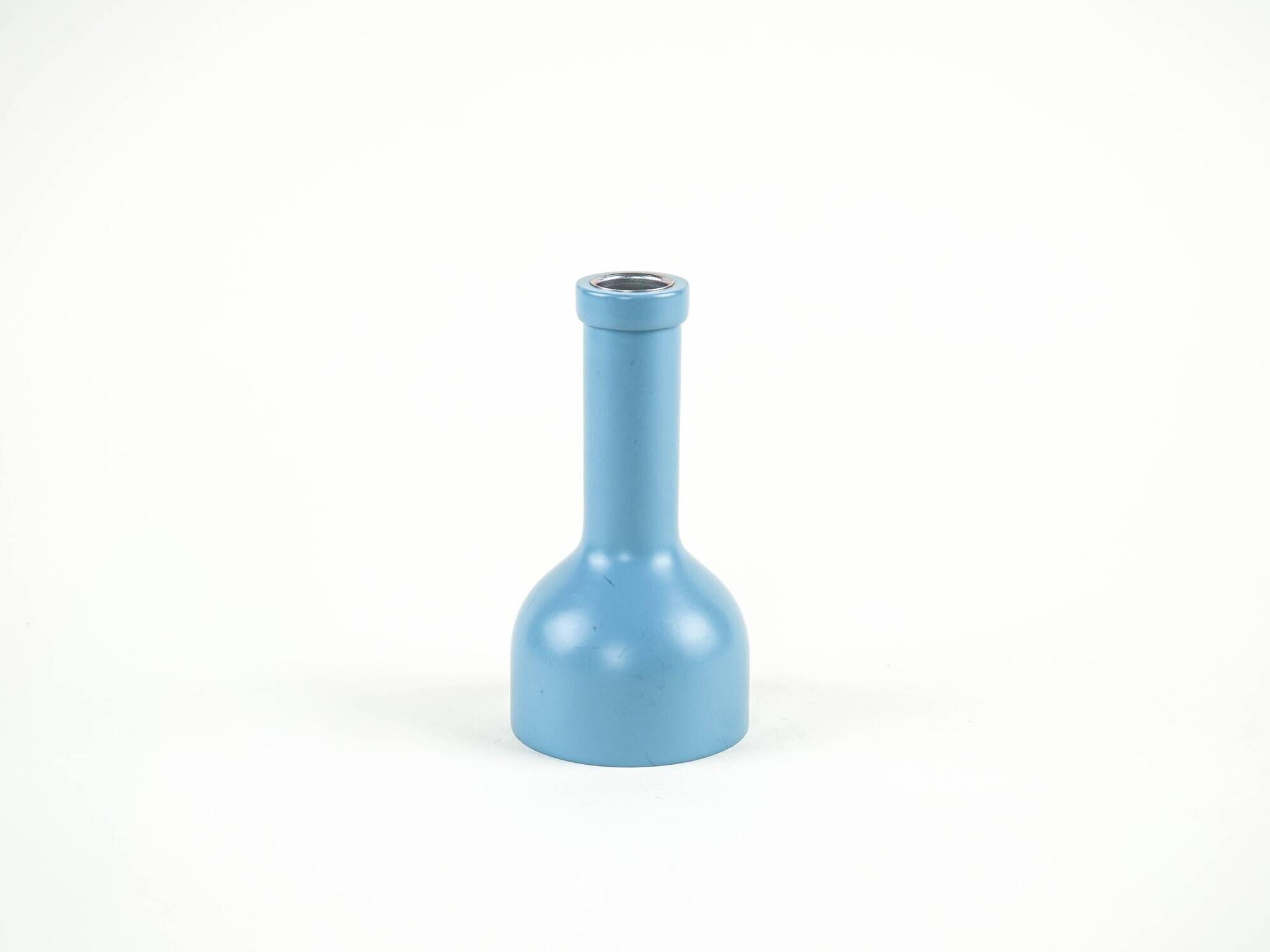 Wooden candlestick with blue enamel accent, Danish design from the 1970s,