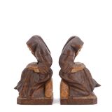 Wooden bookends monks reading, 80s
